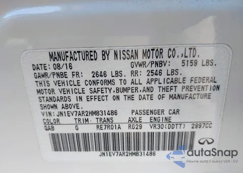 2017 Infiniti Q50 3.0T Sport z USA, uszkodzony, nr VIN JN1EV7AR2HM831486